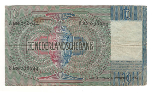 Netherlands: 1942 10 Gulden Banknote